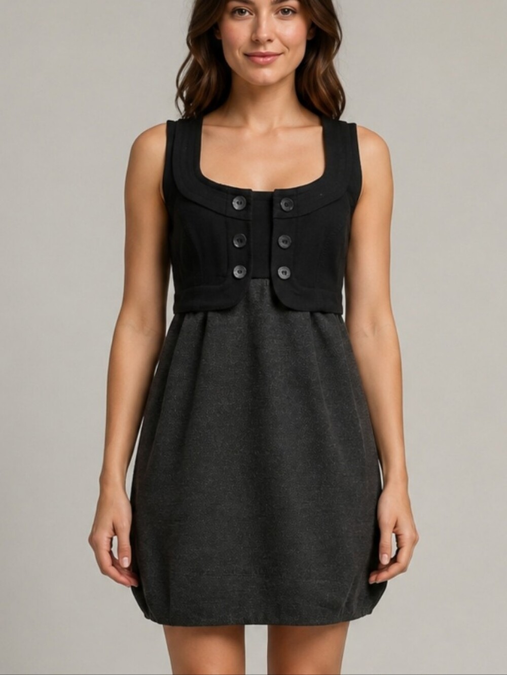 Zara Trafaluc Black Buttons Details Empire Waist Size XS Women's DRESS NEW # C